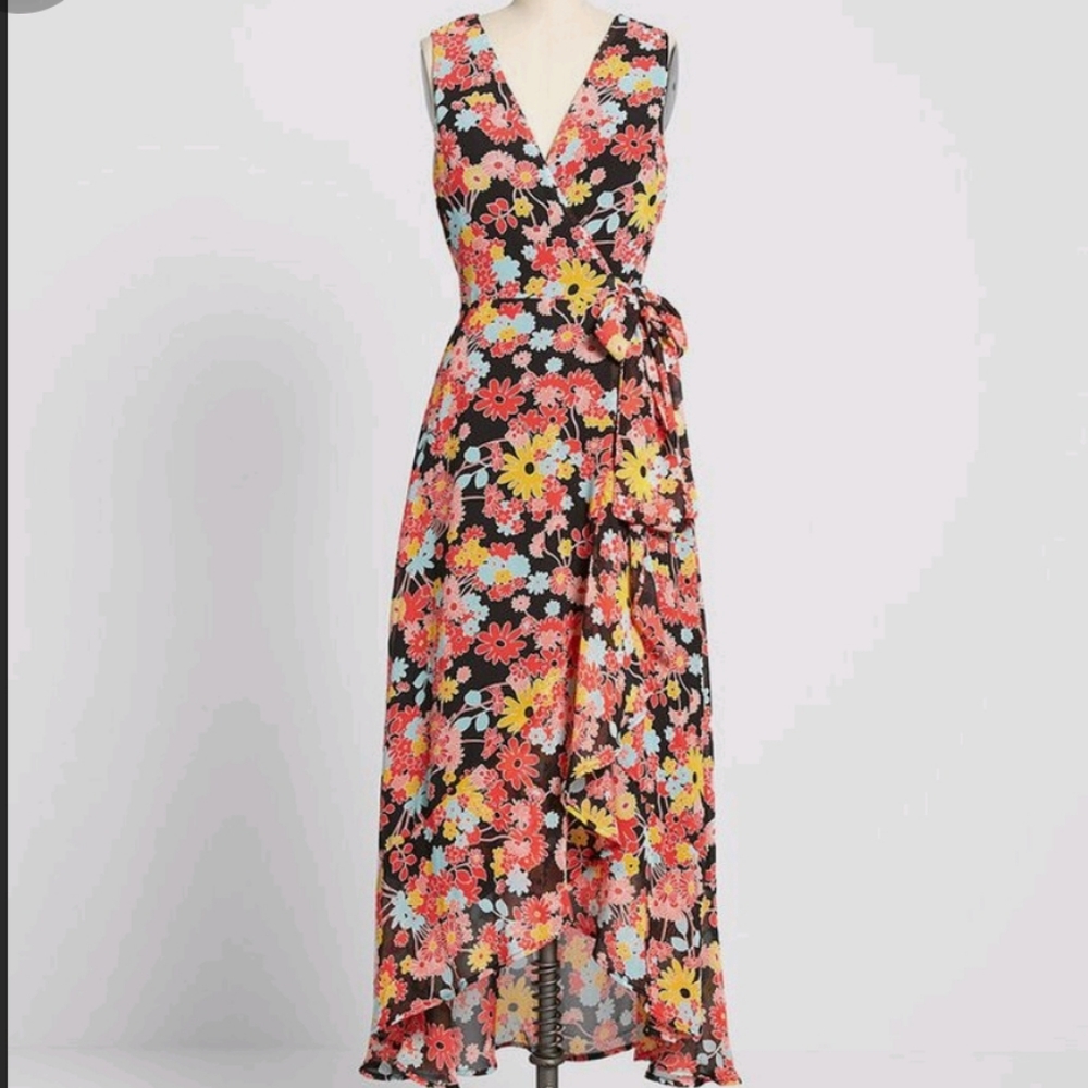 Modcloth floral wrap tie dress